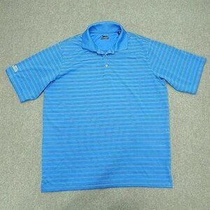 Slazenger Men Large Short Sleeve‎ Polo Shirt Blue White Stripe 100% Polyester